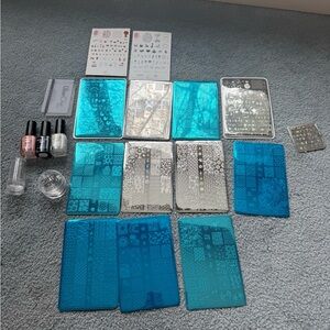 Nail Art Stamping Kit with Blue and Silver Plates